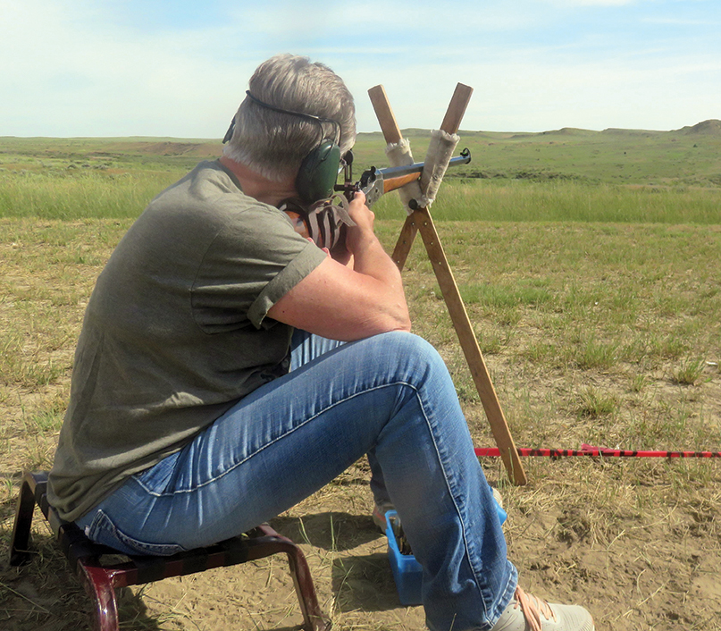 Claudia Kajin aims for a shot on the “postage stamp” with her rolling block 45-70.